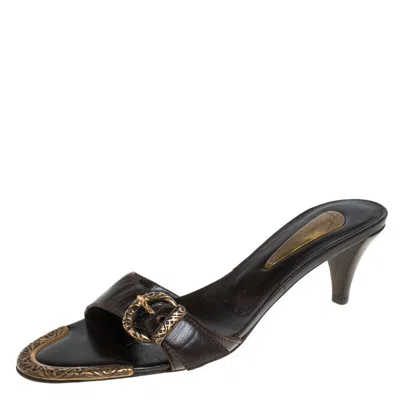 Pre-owned Giuseppe Zanotti Brown Leather Buckle Detail Open Toe Sandals Size 37