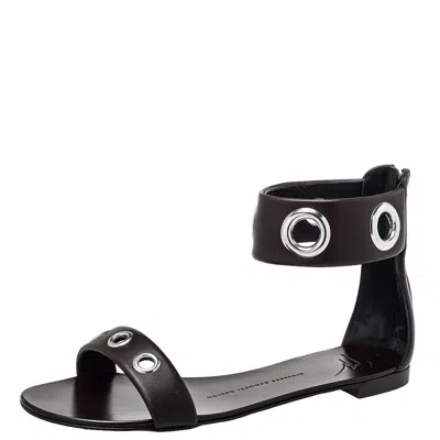 Pre-owned Giuseppe Zanotti Brown Leather Flat Ankle Cuff Sandals Size 38