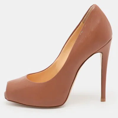 Giuseppe Zanotti Brown Leather Peep Toe Pumps