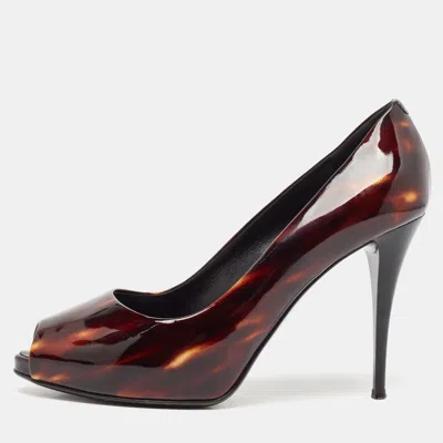 Pre-owned Giuseppe Zanotti Brown Patent Leather Peep Toe Pumps Size 39