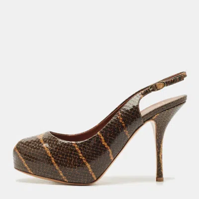 Pre-owned Giuseppe Zanotti Brown Python Embossed Leather Platform Sandals Size 41