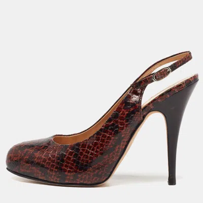 Pre-owned Giuseppe Zanotti Brown Python Embossed Leather Slingback Platform Sandals Size 39 In Burgundy