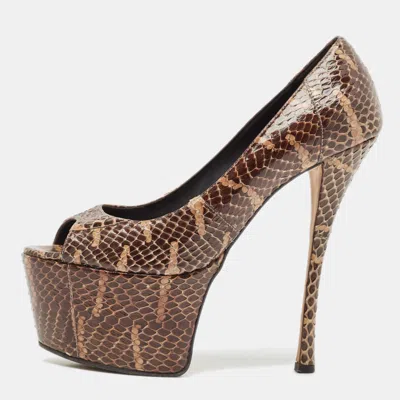 Pre-owned Giuseppe Zanotti Brown Python Leather Platform Pumps Size 38.5