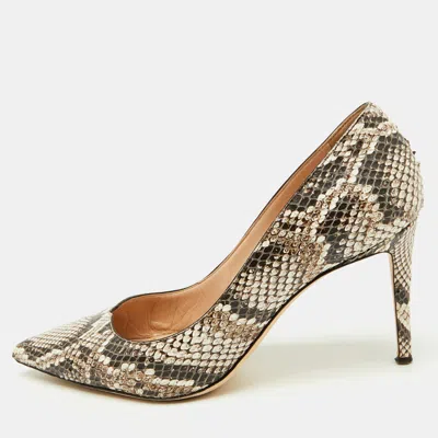 Pre-owned Giuseppe Zanotti Brown/beige Python Embossed Leather Pointed Toe Pumps Size 41