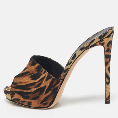 Pre-owned Giuseppe Zanotti Brown/black Satin Nettie Sandals Size 39.5