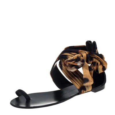 Pre-owned Giuseppe Zanotti Brown/black Satin Sandals Size 39