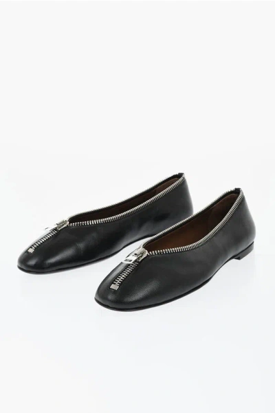 Giuseppe Zanotti Brushed Leather Ballet Flats With Front Zip In Black
