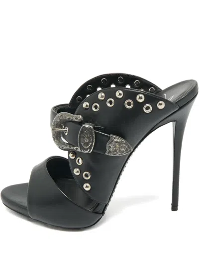 Pre-owned Giuseppe Zanotti Buckle Studded Leather Sandals In Black