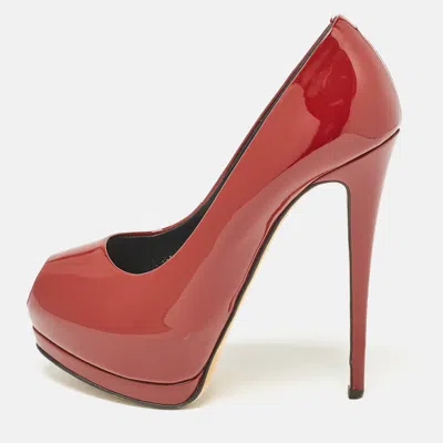 Giuseppe Zanotti Burgundy Patent Leather Sharon Peep Toe Pumps In Red