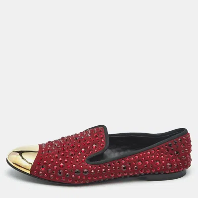 Giuseppe Zanotti Burgundy Suede Cap Toe Crystals Embellished Smoking Slippers In Red