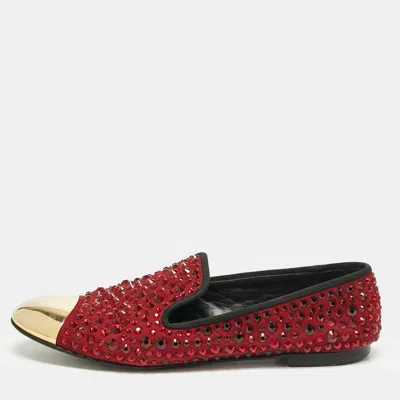 Giuseppe Zanotti Burgundy Suede Cap Toe Crystals Embellished Smoking Slippers In Red