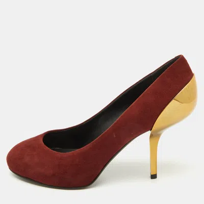 Giuseppe Zanotti Burgundy Suede Metal Heel Platform Pumps In Red