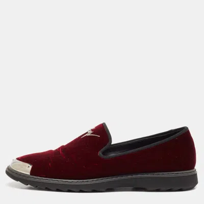 Pre-owned Giuseppe Zanotti Burgundy Velvet Slip On Smoking Slippers Size 43