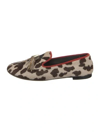 Pre-owned Giuseppe Zanotti Calf Hair Animal Print Loafers In Brown