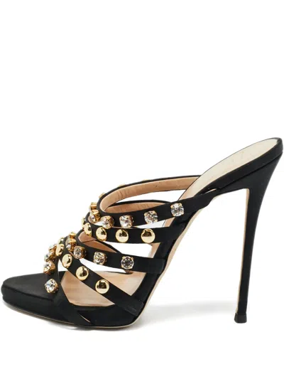 Pre-owned Giuseppe Zanotti Camilla Studded Satin Sandals In Black