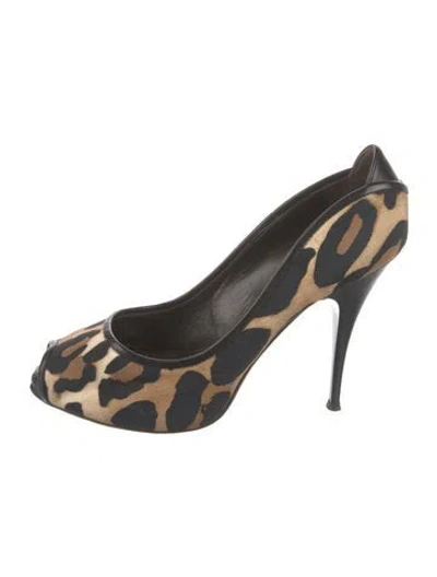 Pre-owned Giuseppe Zanotti Canvas Animal Print Slingback Pumps In Neutral