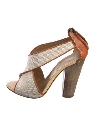 Pre-owned Giuseppe Zanotti Canvas Colorblock Pattern Slingback Sandals In Neutral