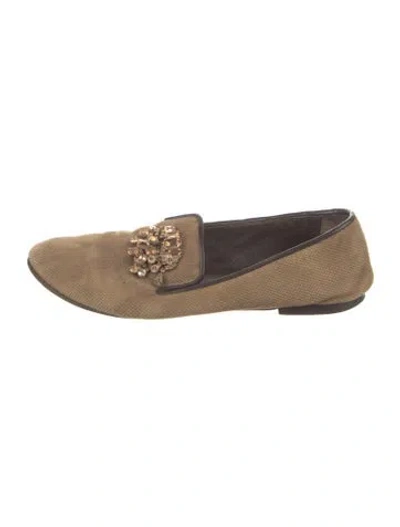 Pre-owned Giuseppe Zanotti Canvas Crystal Embellishments Loafers In Neutrals