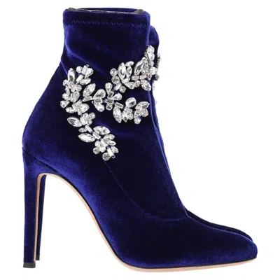 Giuseppe Zanotti Celesta Crystal Embellisehd Ankle Boots In Blue Velvet