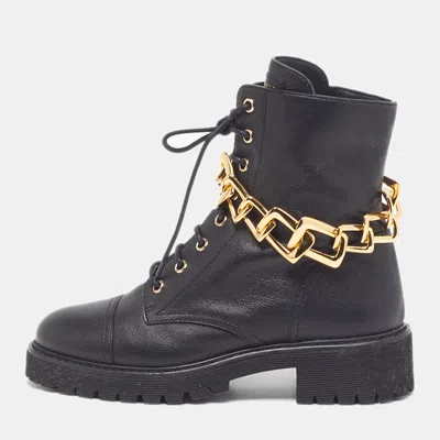 Pre-owned Giuseppe Zanotti Chain Embellished Size 36 Black Leather Combat Boots