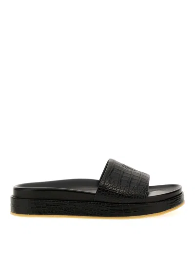 Giuseppe Zanotti Men's Gz-indi Brazileiro Croc-effect Leather Slide Sandals In Black