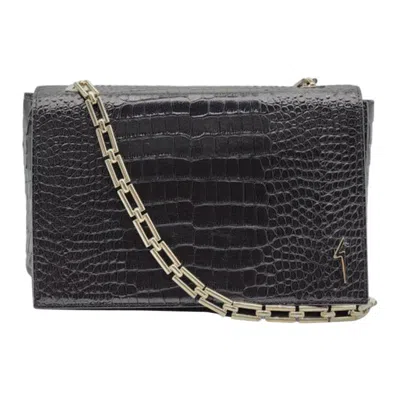Pre-owned Giuseppe Zanotti Christen Shoulder Bag Clutch - Python Print Leather In Black