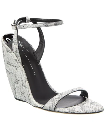 Giuseppe Zanotti Clandestino 105 Snakeskin Wedge Sandal In White
