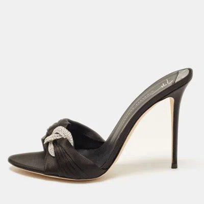 Pre-owned Giuseppe Zanotti Clandestino Size 40 Black Satin Slide Sandals
