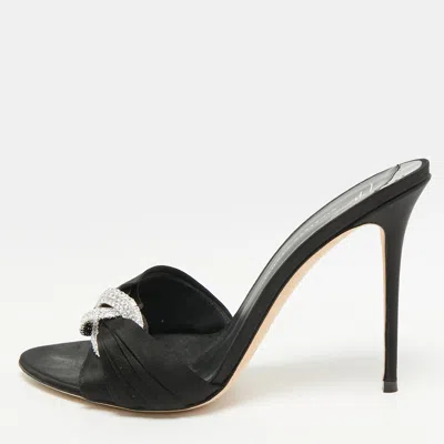 Pre-owned Giuseppe Zanotti Clandestino Size 40 Black Satin Slide Sandals