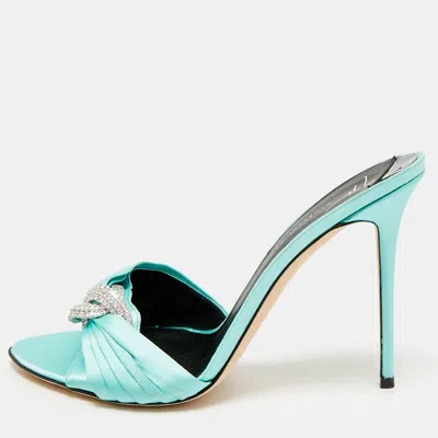Pre-owned Giuseppe Zanotti Clandestino Size 40 Teal Satin Slide Sandals In Blue