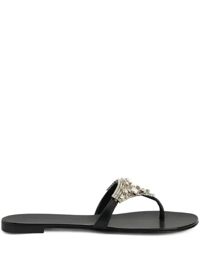 GIUSEPPE ZANOTTI CLARETT CRYSTAL-EMBELLISHED FLAT SANDALS