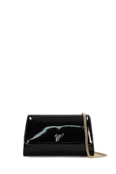 Giuseppe Zanotti Cleopatra Patent-finish Clutch Bag In Black