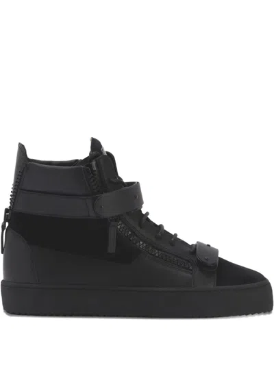 Giuseppe Zanotti Coby Matt Lace-up Side-zip Sneakers In Black