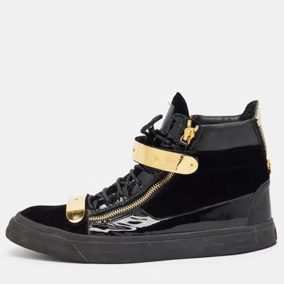 Pre-owned Giuseppe Zanotti Coby Size 37 Black Patent Leather And Velvet High Top Sneakers