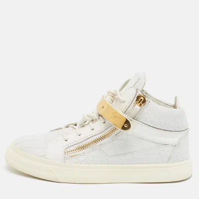 Pre-owned Giuseppe Zanotti Coby Size 39 White Croc Embossed Leather High Top Sneakers