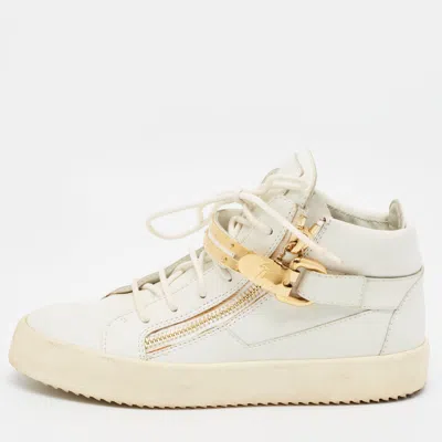 Pre-owned Giuseppe Zanotti Coby Size 41 White Leather Zipper High Top Sneakers