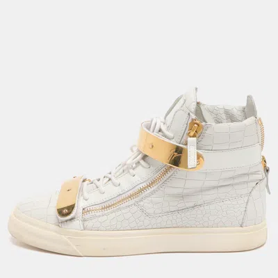 Pre-owned Giuseppe Zanotti Coby Size 43 White Croc Embossed Leather High Top Sneakers