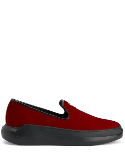 Giuseppe Zanotti Conley Logo-plaque Velvet Loafers In Red