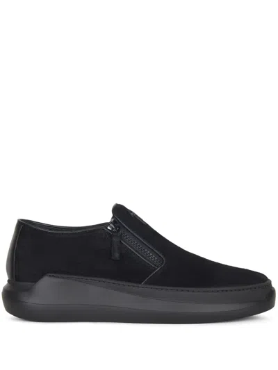 Giuseppe Zanotti Conley Zip Leather Boat Shoes In Black