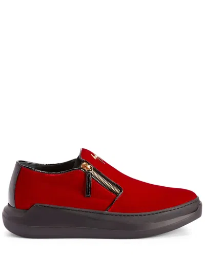 Giuseppe Zanotti Conley Zipped Velvet Sneakers In Red