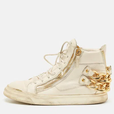 Pre-owned Giuseppe Zanotti Cream Leather Chain Detail High Top Sneakers Size 39.5 In White