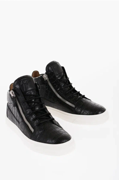 Giuseppe Zanotti Going Croc-embossed Leather Sneaker In Black