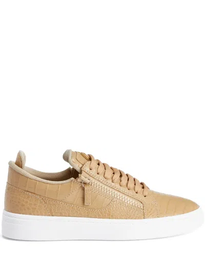 Giuseppe Zanotti Crocodile-effect Leather Sneakers In Neutrals