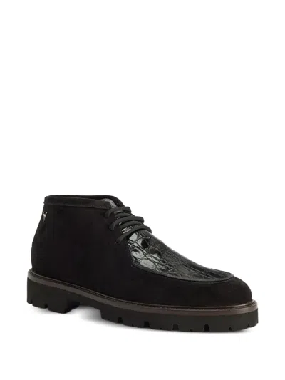 Giuseppe Zanotti Crocodile-effect Suede Lace-up Shoes In Black