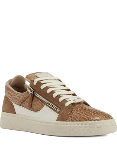 Giuseppe Zanotti Crocodile-effect Zip Low-top Trainers In Brown