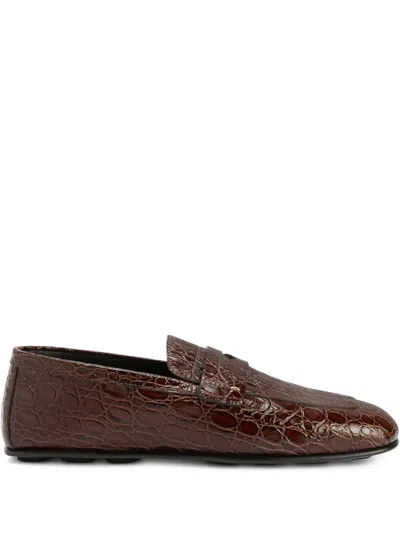 Giuseppe Zanotti Crocodile-embossed Loafers In Brown