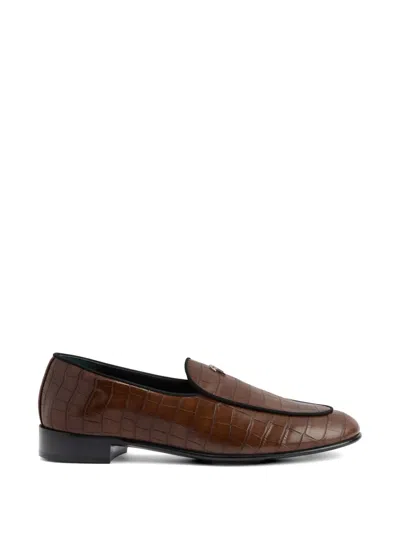 Giuseppe Zanotti Crocodile-effect Logo Loafers In Brown
