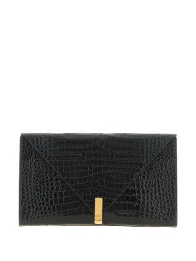 Giuseppe Zanotti Croc-print Chain Envelope Clutch Bag In Black