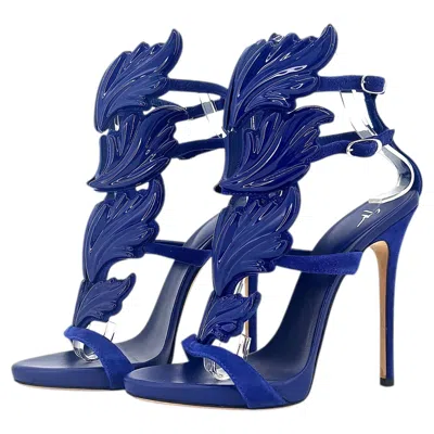 Pre-owned Giuseppe Zanotti Cruel Coline Blue Suede Metal Wing Strappy Stiletto Sandals 36