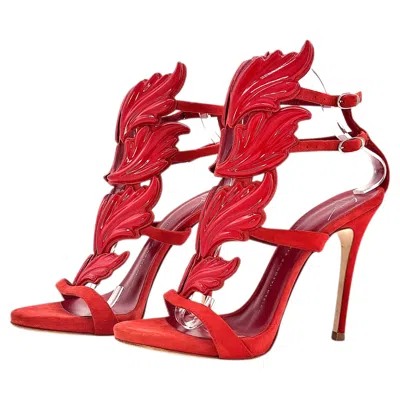 Pre-owned Giuseppe Zanotti Cruel Coline Red Suede Metal Wing Strappy Stiletto Sandals 38